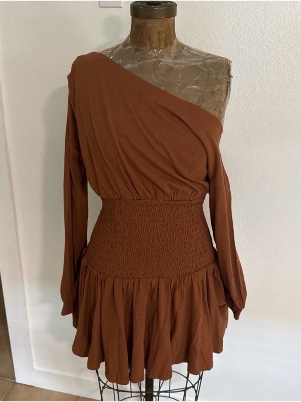 Free people free-est scorching hot off shoulder mini dress rust L new - Picture 2 of 6